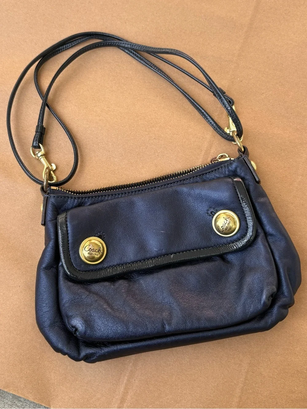 Coach Poppy Leather Pushbutton Demi Flap Bag!